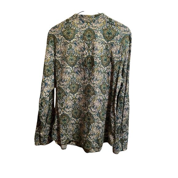 Woman's Blouse Size 16 Charter Club Green Tones Paisley V-Neck Mandarin Collar - Picture 12 of 13